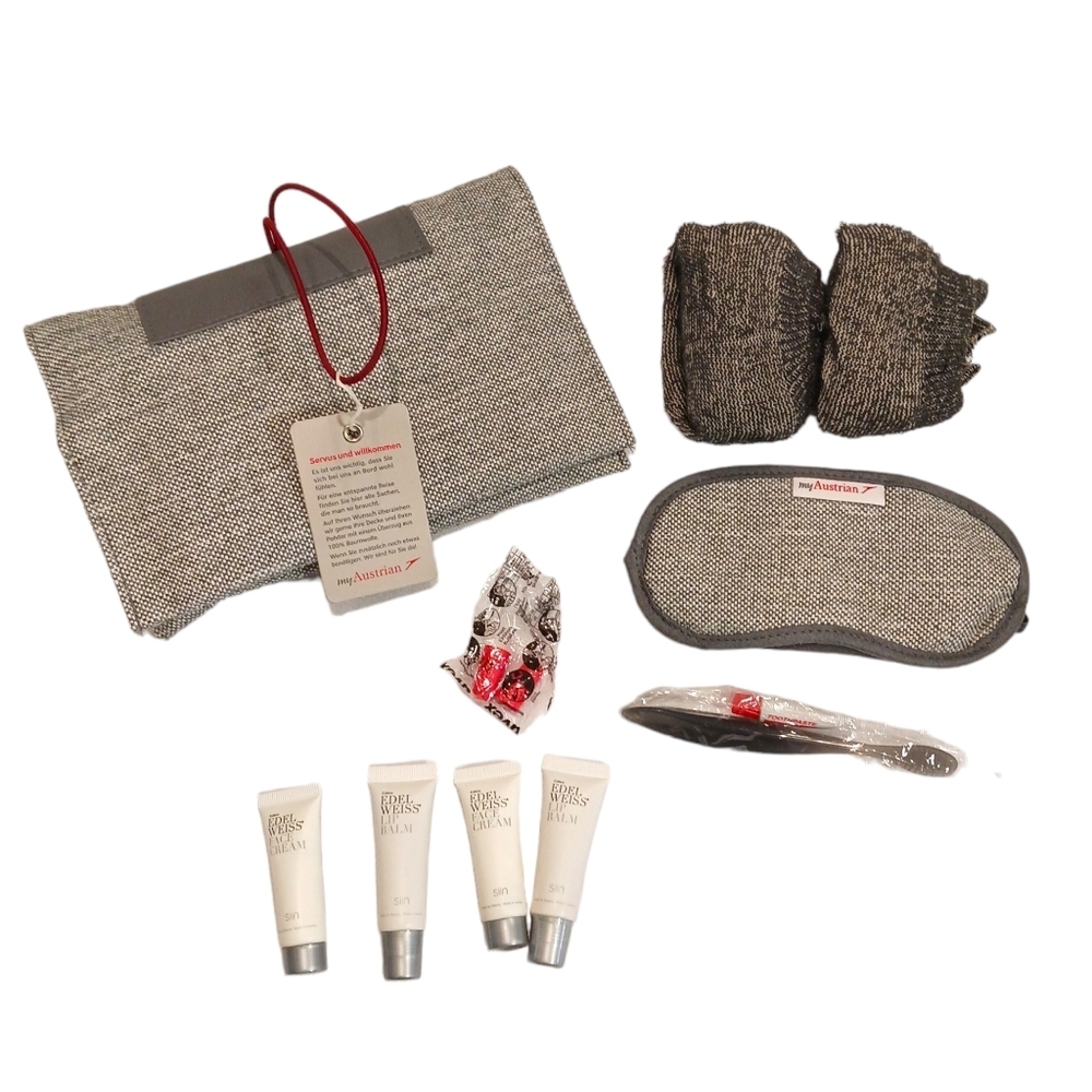 Austrian Airline Amenity Kit 10 items Swag Bag Travel Packable Vacation